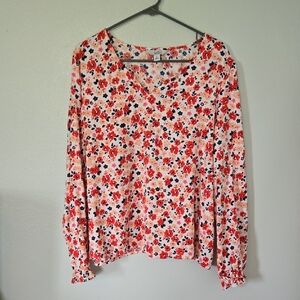 Croft & Barrow Red Floral Long Sleeve Top Size XL
